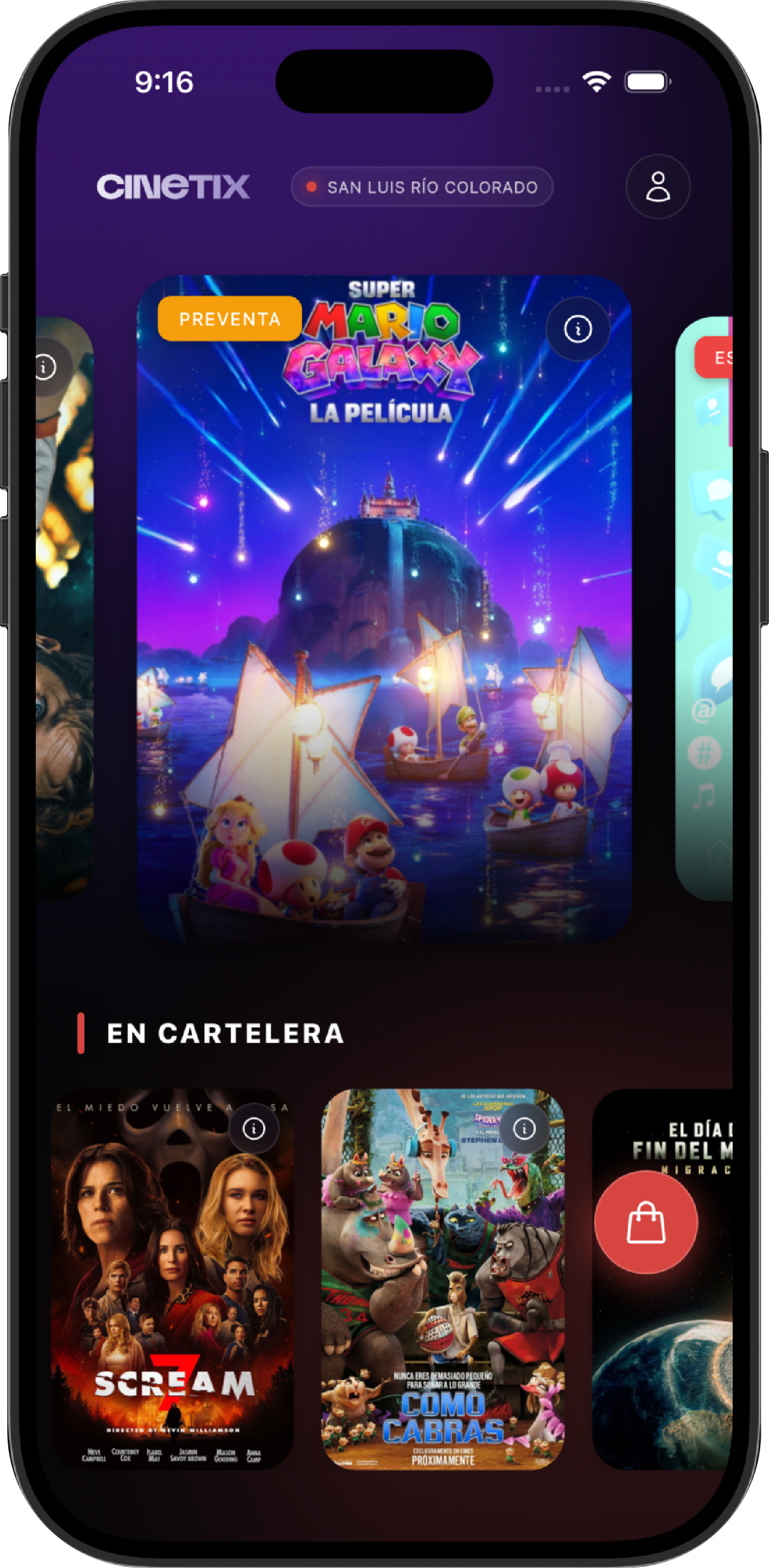 Mockup de la app Cinetix